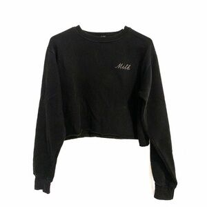 Brandy Melville Black Cropped Milk Embroidered Sweatshirt